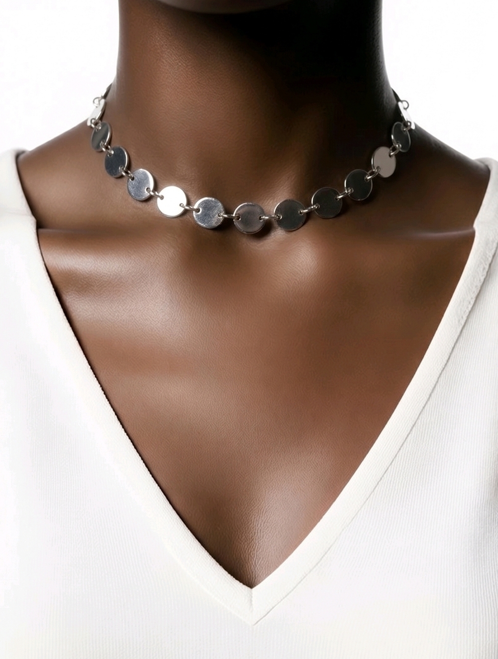 NWT Polished Silver Disc Link Choker Necklace - Women Jewelry  16"